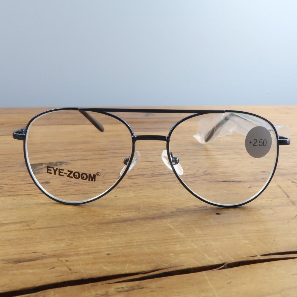 EYEZOOM BLUE FRAME 55MM UNISEX AVAITOR READING GLASSES 2.50 NWT